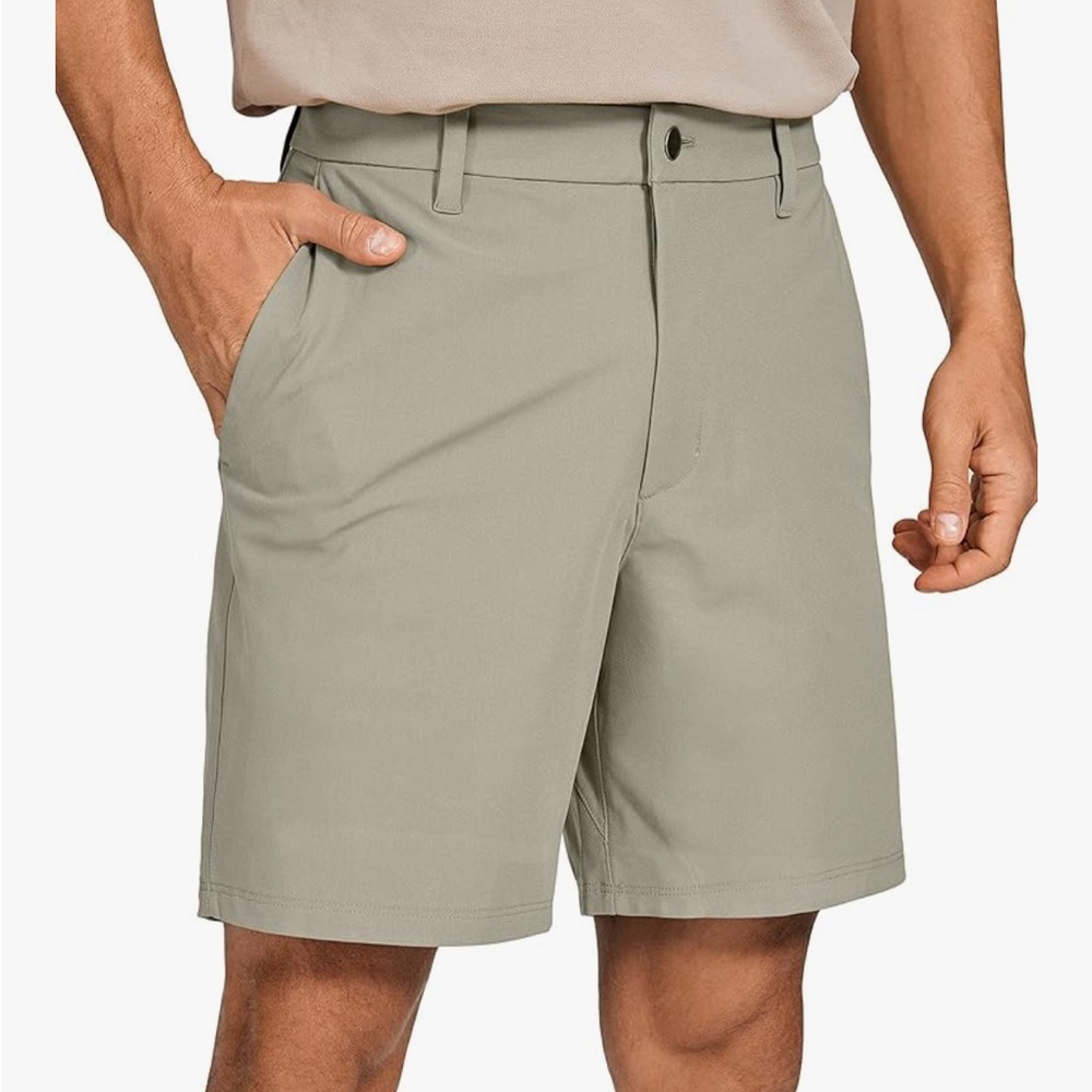 CRZ YOGA Tan Flat Front Shorts Relaxed Fit